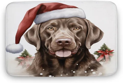Miniatura 18 de Tapete de baño con diseño de Papá Noel para perro, diseño de acuarela, color chocolate, tapete de espuma antideslizante, tapete de felpa