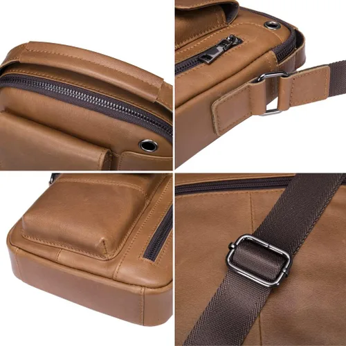 Miniatura 4 de Hebetag Bolso bandolera de cuero pequeño para hombre, para viajes al aire libre, negocios