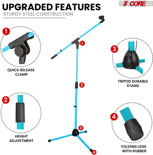 Miniatura 6 de 5 Core Soporte de micrófono de piso universal de altura ajustable trípode soportes de micrófono w brazo telescópico extensible plegable portátil w 2