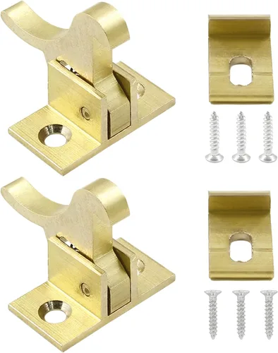 Miniatura 5 de Biaungdo 2 pestillos de latón para ventana, cierre de puerta de gabinete resistente con tornillos de montaje y destornillador para puertas