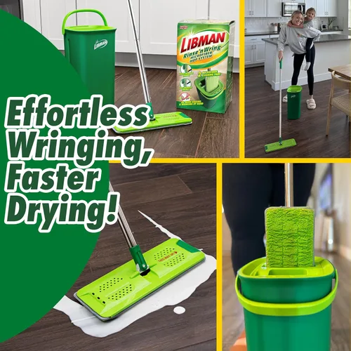 Miniatura 5 de Libman Sistema de fregona y cubeta Rinse 'n Wring, fregona de microfibra seca y húmeda para limpieza de pisos, madera dura, laminado, limpiador