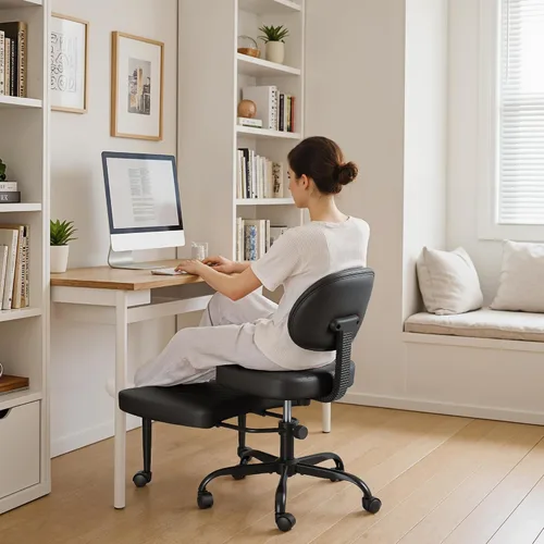Miniatura 4 de Silla ergonómica de oficina con patas cruzadas con ruedas, sillas de meditación de altura ajustable para TDAH, yoga y trabajo de escritorio, asiento