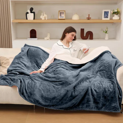 Miniatura 15 de Manta Eléctrica Tipo Throw, Manta de Calentamiento Rápido con Protección contra Sobrecalentamiento, Manta Térmica de Sherpa con 5 Niveles de Aqua