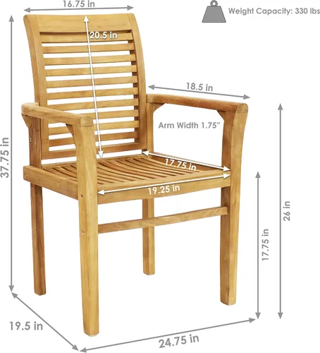 Miniatura 3 de Sunnydaze Silla de comedor de teca maciza para exteriores, silla de patio con listones de madera duradera con brazos para patio trasero, terraza