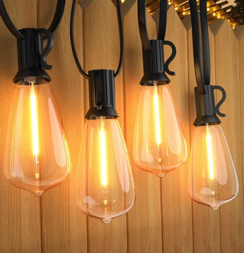 Afirst Tira de luces para exteriores de 20 pies con 22 bombillas LED (2 de repuesto), impermeables, conectables, luces de patio para iluminación
