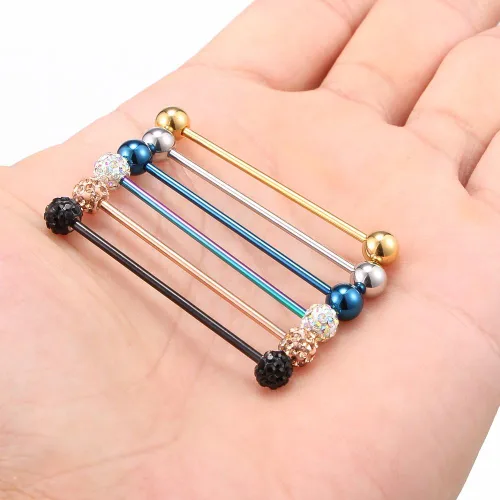 Miniatura 14 de Ruifan Piercings de 14 g de acero inoxidable Industrial Barbell para cartílago de la oreja joyería1 1/2 pulgadas (38 mm)