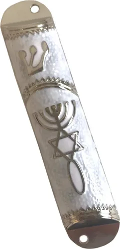 Miniatura 3 de Holy Land Market Sello Mesiánico - Funda para mezuzá de 4 pulgadas con pergamino incluido, mezuzá judía pequeña (negro - marco dorado)