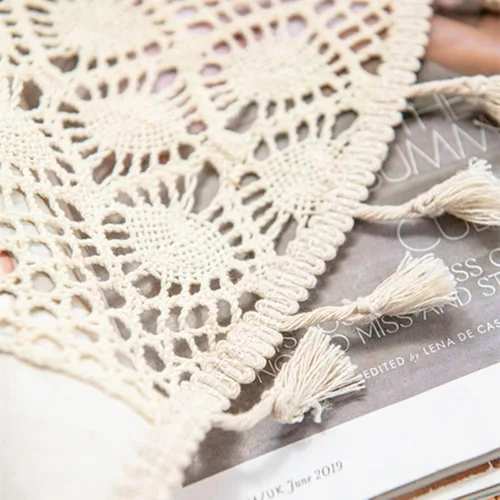 Miniatura 3 de Deeprove - Cortinas bohemias de 63 pulgadas de largo para dormitorio, rayas de lunares de punto hueco beige y patchwork de algodón y lino crema
