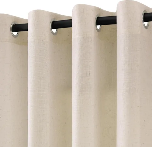 Miniatura 28 de Cortinas de lino beige de abedul de 84 pulgadas de largo para sala de estar, cortina semitransparente filtrante de luz de lujo, decoración moderna