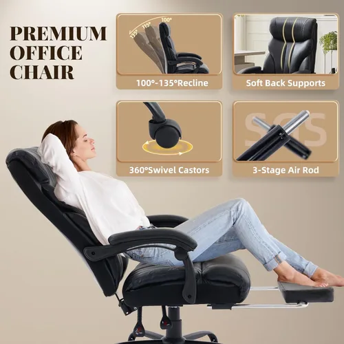 Miniatura 3 de Sillas de oficina grandes y altas con reposapiés, silla ergonómica para juegos de 500 libras de ancho, sillas de computadora ejecutivas reclinables