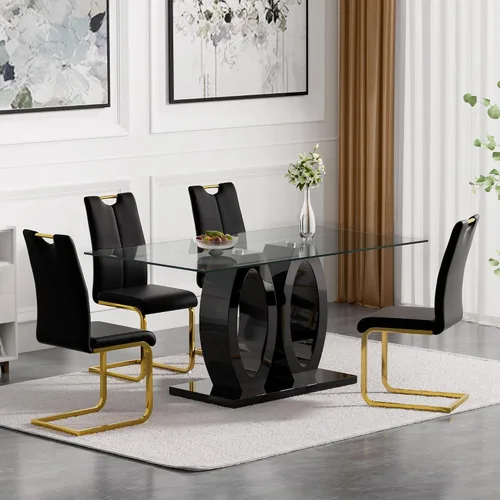 Miniatura 7 de Juego de 2 sillas de comedor, modernas sillas de cocina con respaldo alto con patas de metal y asiento acolchado de piel sintética, sillas