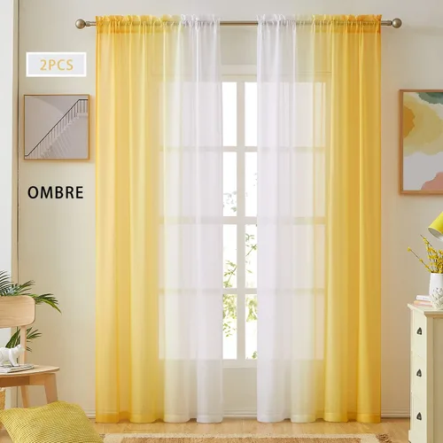 Miniatura 20 de Cortinas transparentes de lino sintético con degradado gris oscuro para dormitorio y sala de estar con bolsillo para barra, cortinas de gasa Gris