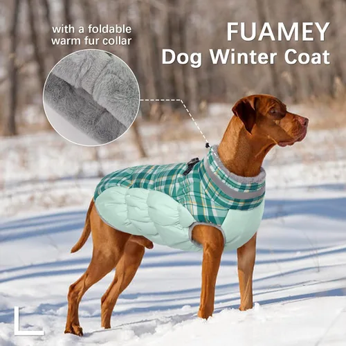Miniatura 4 de FUAMEY - Abrigo de invierno para perro, chaquetas con arnés integrado, chaleco acolchado con cremallera, ropa reflectante para perros pequeños
