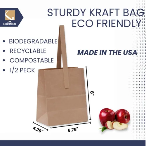 Miniatura 3 de Bolsas de papel kraft medianas de 8 x 6.75 x 4.25 pulgadas con asas de papel – Bolsa de manzana y productos de mitad de Peck (25)