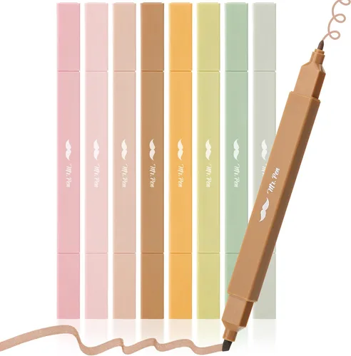 Mr. Pen - Resaltadores estéticos de doble punta, 8 piezas, cincel y punta fina | Bonitos resaltadores de colores surtidos para diario, resaltar,