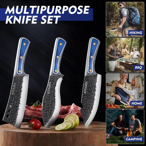 Miniatura 4 de KITNATS Juego de cuchillos de cocina de 3 piezas, cuchillos de carnicero forjados a mano, cuchillos de chef, cuchillo de carnicero y picador