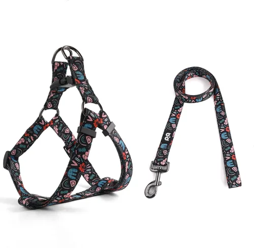 Miniatura 14 de QQPETS Juego de correa de arnés para perro, ajustable, resistente, sin tirones, arnés halter para perros de razas pequeñas, medianas y grandes, clip