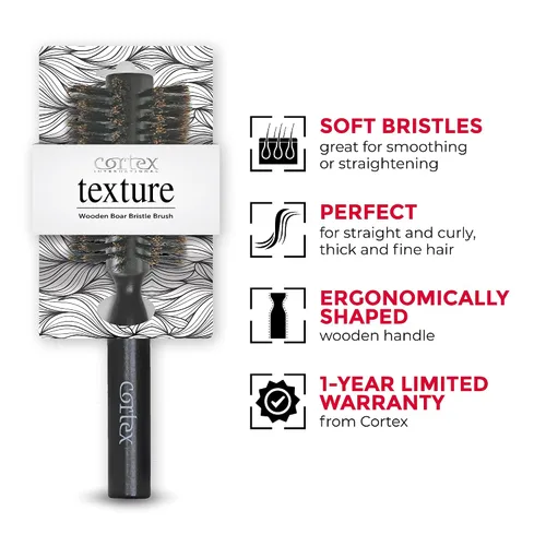 Miniatura 6 de Cortex Professional Cepillo redondo 100% de cerdas de jabalí – Cepillos para el cabello para mujeres y hombres, cepillo redondo para secado