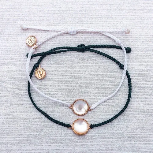 Miniatura 3 de Pura Vida Pulsera de nácar de oro rosa - Encanto plateado, banda impermeable ajustable
