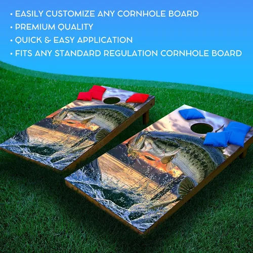 Miniatura 3 de GRAPHIX Express Fish Cornhole Board Wrap - C220 Bass Fishing - Calcomanía de vinilo laminado resistente a la intemperie - Fácil aplicación sin