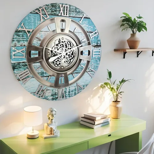 Miniatura 3 de ImprovingLife The Gears Reloj de pared con engranajes móviles reales línea Inglaterra (Verde Aguamarina, 24 pulgadas (60 cm))