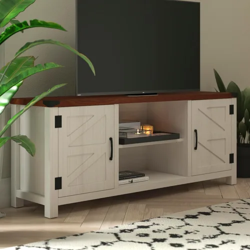 Miniatura 3 de BizChair Moderno soporte de TV con puerta de granero, centro de entretenimiento gris lavado de 59 pulgadas, para televisores de hasta 65 pulgadas