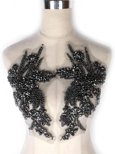 Miniatura 9 de Apliques de encaje con cuentas de diamantes de imitación hechos a mano, parches de apliques para ropa DIY, apliques de cuentas para decoración