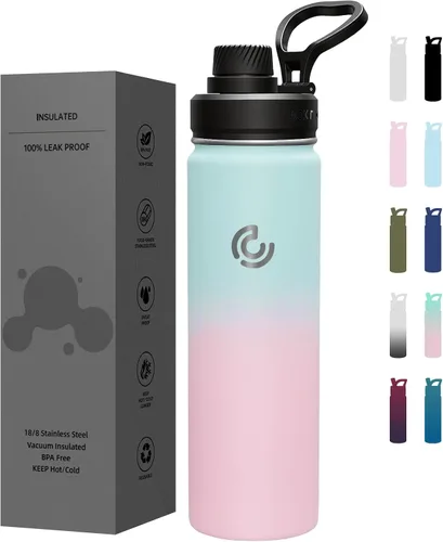 Miniatura 24 de Botella de agua deportiva de 40 onzas, botella de agua aislada con asa, acero inoxidable, simple y moderna, adecuada para viajes, escuela, niño