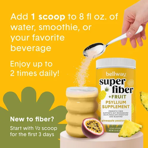 Miniatura 7 de Bellway Polvo súper fibra + fruta, sin azúcar, suplemento de fibra en polvo de cáscara de psyllium orgánico para regularidad, alivio de la hinchazón
