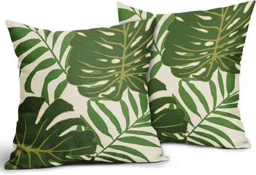 Miniatura 2 de Juego de 2 fundas de almohada de hojas verdes tropicales de 18 x 18 pulgadas, modernas hojas de palmera botánicas decorativas para exteriores
