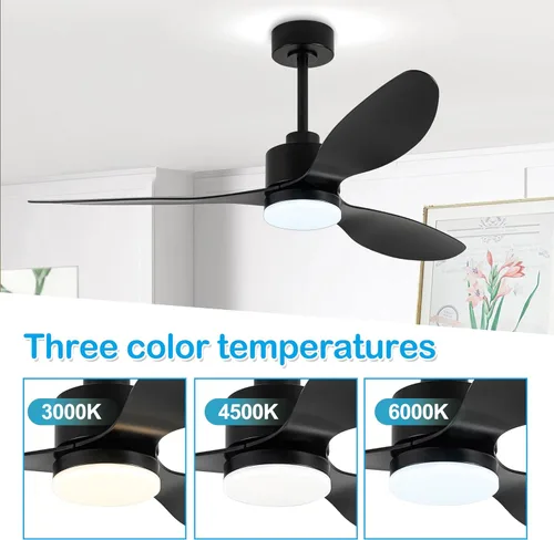 Miniatura 5 de Ventilador de techo de 52 pulgadas con luces y control remoto, motor CC silencioso, 3 aspas reversibles, 6 velocidades, ventilador de techo Negro
