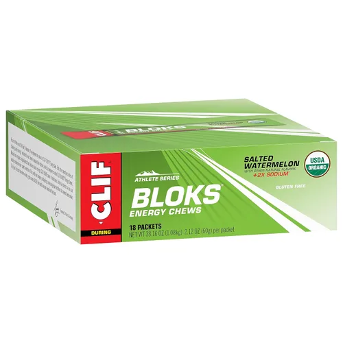 Miniatura 10 de CLIF BLOKS - Sabor sandía salada con 2X sodio - Masticables energéticos - Sin OGM - A base de plantas - Combustible rápido para ciclismo y correr