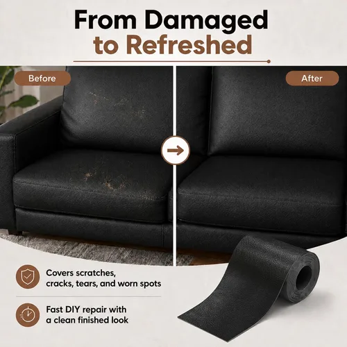 Miniatura 4 de Cinta de reparación de piel de 3 x 60 pulgadas, parche autoadhesivo de reparación de piel para sofás, muebles, asiento del conductor (color negro)