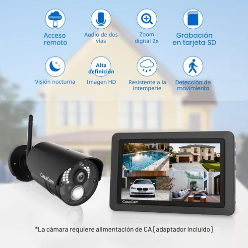 Miniatura 2 de CasaCam GuardianCam Air Sistema de cámara de seguridad inalámbrica con monitor de pantalla táctil de 7 pulgadas y 2 cámaras de 720p Alimentado