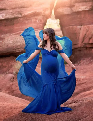 Miniatura 3 de Vestido de gasa de maternidad con hombros descubiertos para accesorios de fotos, vestido largo de fotografía para sesión de fotos