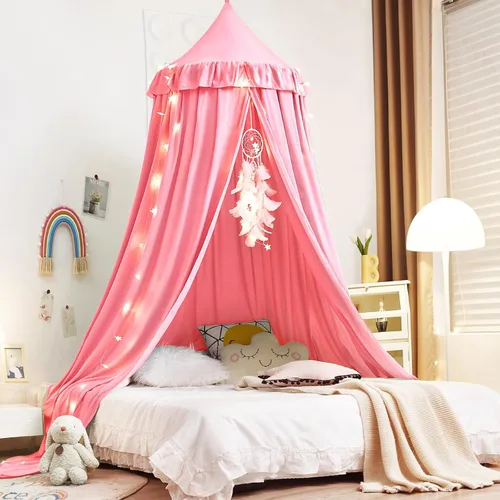 Miniatura 14 de Kertnic - Toldo decorativo para cama de niños, carpa de algodón suave para decoración de habitación de niñas, castillo de princesa de ensueño, Verde