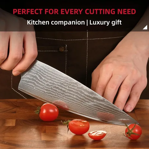 Miniatura 9 de NANFANG BROTHERS Juego de cuchillos de cocina de Damasco de 9 piezas con bloque, mango ergonómico ABS para juego de cuchillos de chef, afilador