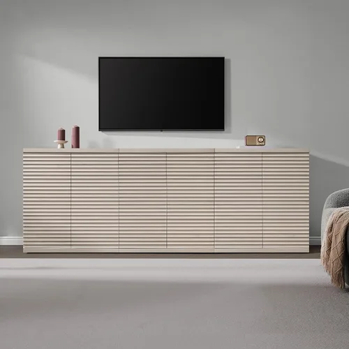 Miniatura 7 de SICOTAS Gabinete Buffet con Almacenamiento Aparador de Acento Credenza Moderna con Puertas y Estantes Consola de Medios Acanalada Mesa de Bar