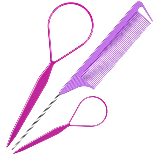 TsMADDTs Juego de 3 herramientas para el cabello con 2 bucles de herramientas de trenzado francés, 1 peine de cola de rata, peine de metal para