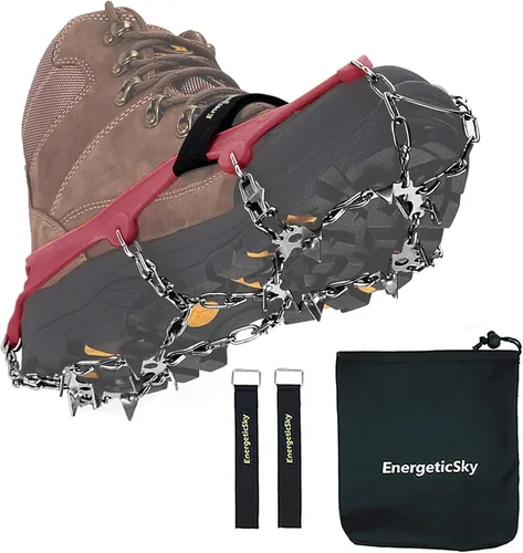 Miniatura 9 de Versión mejorada de crampones de tacos de hielo de tracción Walk, picos de acero inoxidable y silicona duradera, botas para senderismo en suelo