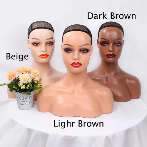 Miniatura 5 de Cabeza de maniquí femenina realista con hombro para exhibición, cabeza de maniquí con hombro para peluca/joyería/maquillaje/sombrero/gafas de sol