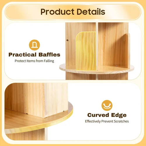 Miniatura 7 de Gdrasuya10 Estantería giratoria de madera de 6 niveles con pantalla de 360 grados, estante de almacenamiento para adultos, estantes multifuncionales