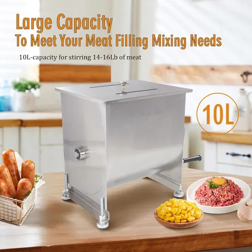 Miniatura 3 de CMI Mezcladores de carne manuales de acero inoxidable comercial con tapa, tanque fijo de 16 libras/10 L, (mezcla máxima de 15 libras para carne)