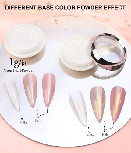 Miniatura 2 de Polvo de uñas cromado perla BISHENGYF: 【Efecto súper espejo】Polvo de uñas cromado perla blanca, transparente como el hielo, aurora cromada para arte