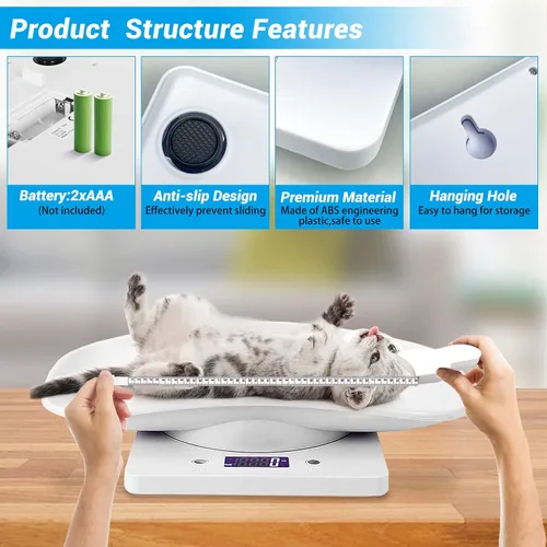 Miniatura 5 de Báscula digital para mascotas con cinta métrica, báscula de animales pequeños con pantalla LCD, báscula de alimentos de cocina multifuncional