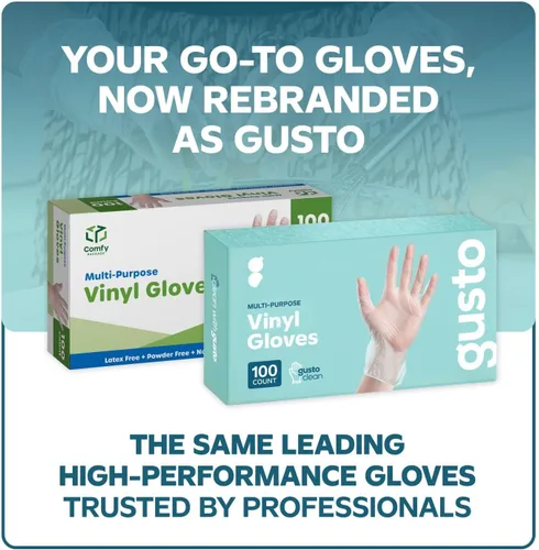 Miniatura 2 de GUSTO Disposable Vinyl Gloves – Clear, Latex-Free, Powder-Free, BPA-Free – Safe for Food Handling, Cooking & Cleaning