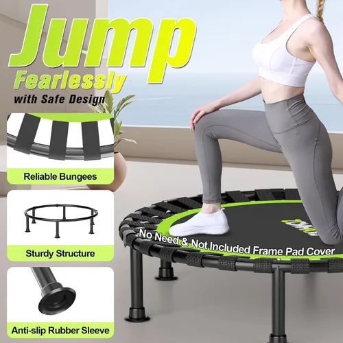 Miniatura 3 de ZCMHAXJ Minitrampolín plegable, trampolín rebotador de 40"/48" para adultos y niños, equipo de entrenamiento de fitness para interiores
