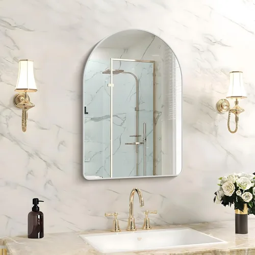 Miniatura 23 de FORBATH Espejo de baño arqueado de 16 x 24 pulgadas, espejo de baño negro montado en la pared, moderno marco de aleación de aluminio, espejo de arco