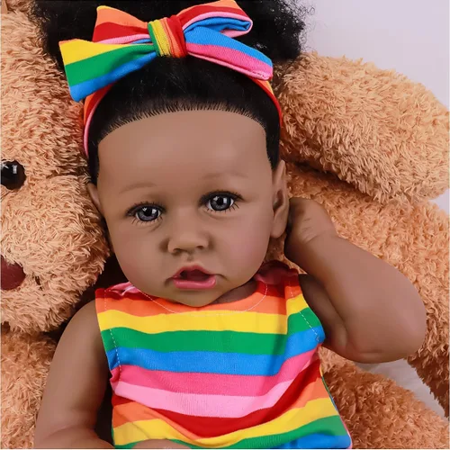 Miniatura 7 de kgniess - Muñecas de bebé recién nacidas realistas, niña negra, muñeca realista de silicona de 22 pulgadas, muñeca recién nacida afroamericana