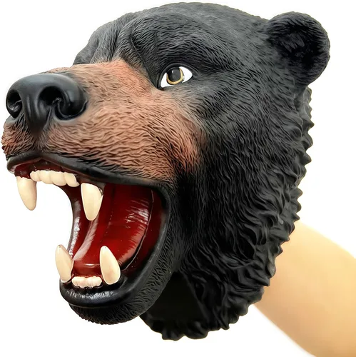 Miniatura 6 de Gemini&Genius Juguete de oso para niños, marioneta de mano de oso – Oso negro americano de goma suave Bruin Head juguete para juegos de rol, cuentos
